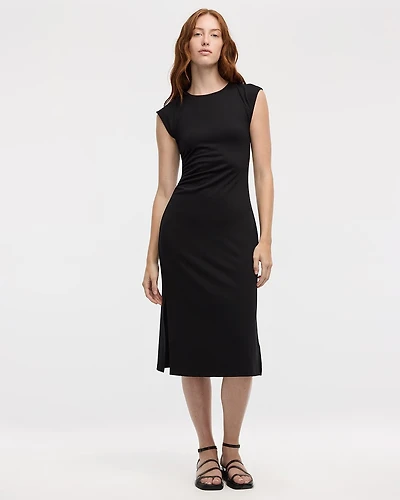 Extended-Sleeve Midi Dress with Ruched Side