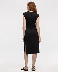 Extended-Sleeve Midi Dress with Ruched Side