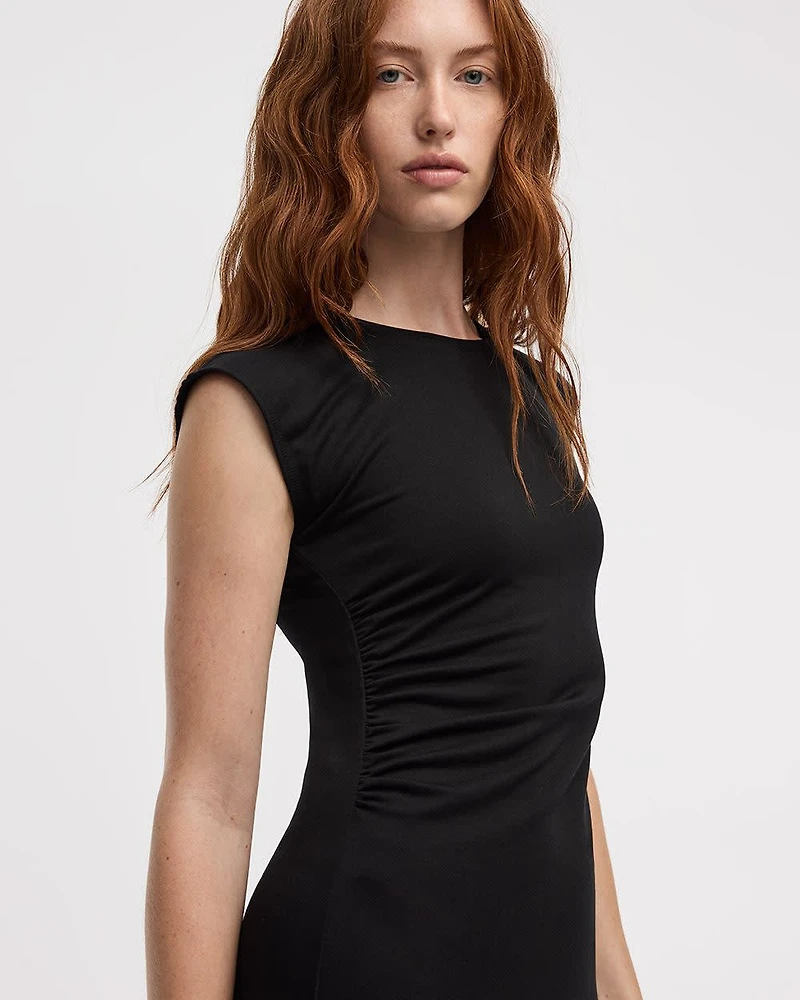 Extended-Sleeve Midi Dress with Ruched Side