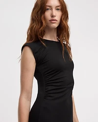 Extended-Sleeve Midi Dress with Ruched Side