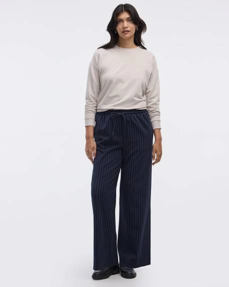 Striped Wide-Leg High-Rise Pant with Elastic Waistband