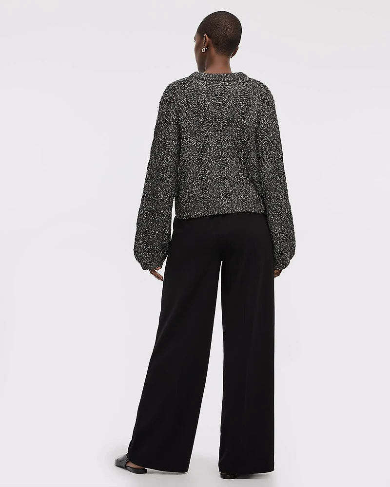 Long-Sleeve Mock-Neck Fancy-Stitch Pullover