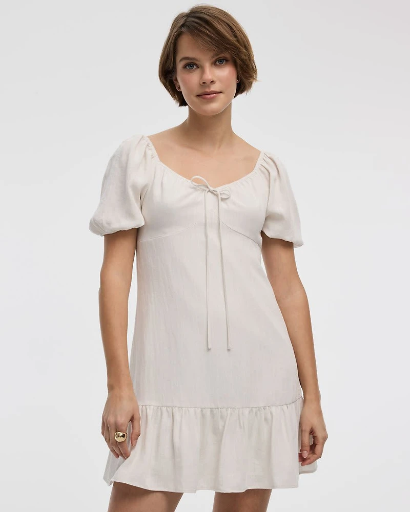 Short-Puffy-Sleeve Dress with Sweetheart Neckline