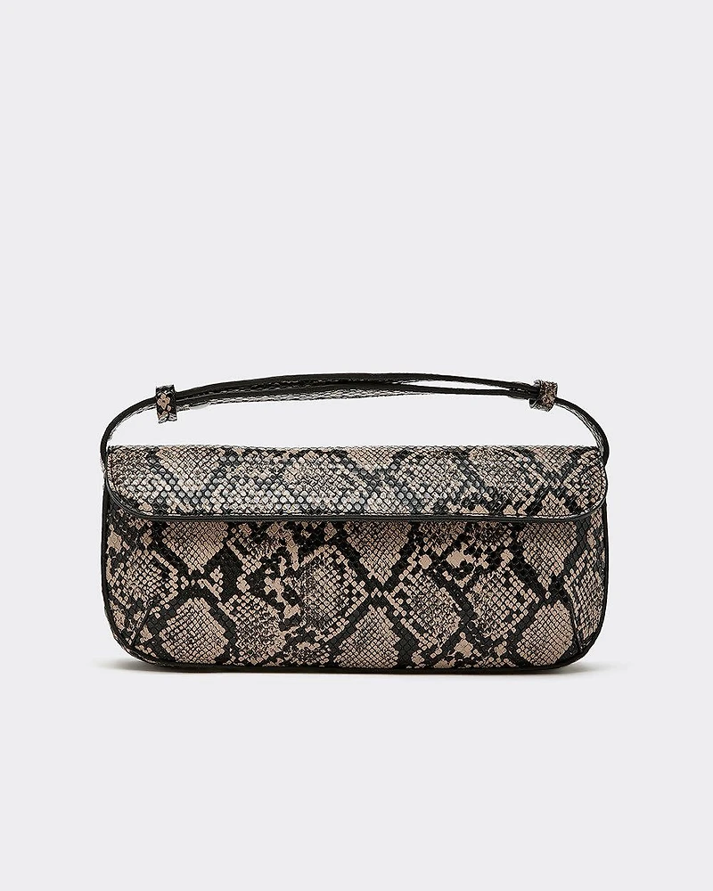 Structured Faux-Snakeskin Shoulder Bag