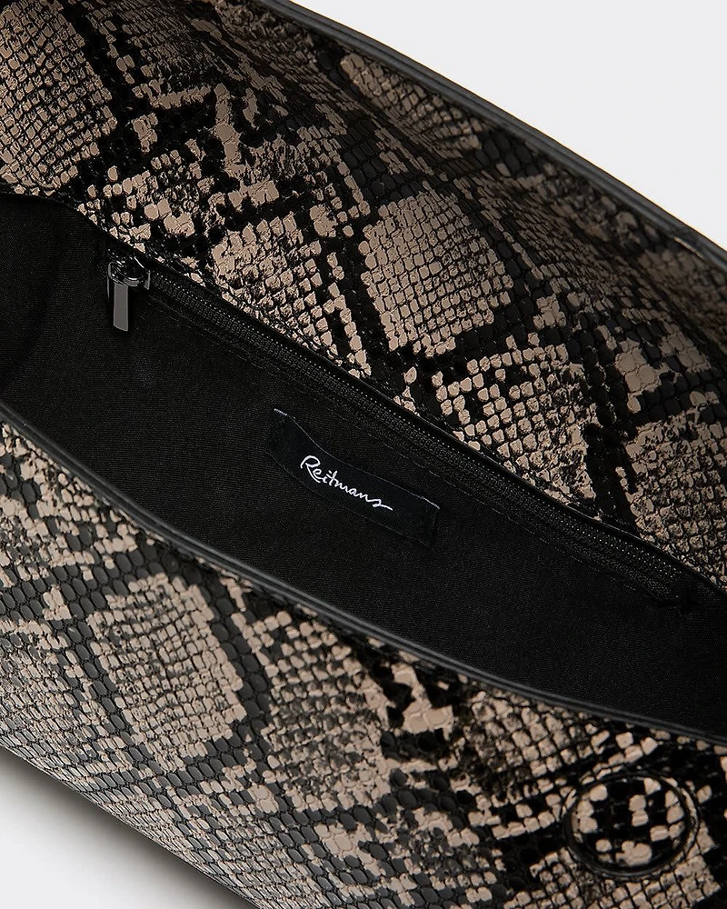 Structured Faux-Snakeskin Shoulder Bag