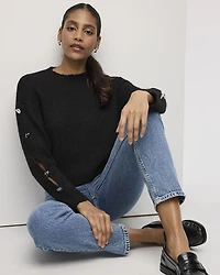 Long-Sleeve Boat-Neck Sweater with Jewelled Details