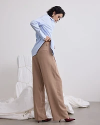 Pantalon à jambe large et taille mi-haute