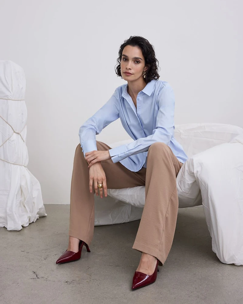 Pantalon à jambe large et taille mi-haute