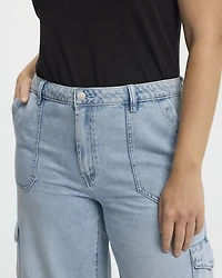 Pantalon cargo en denim à jambe large et taille mi-haute