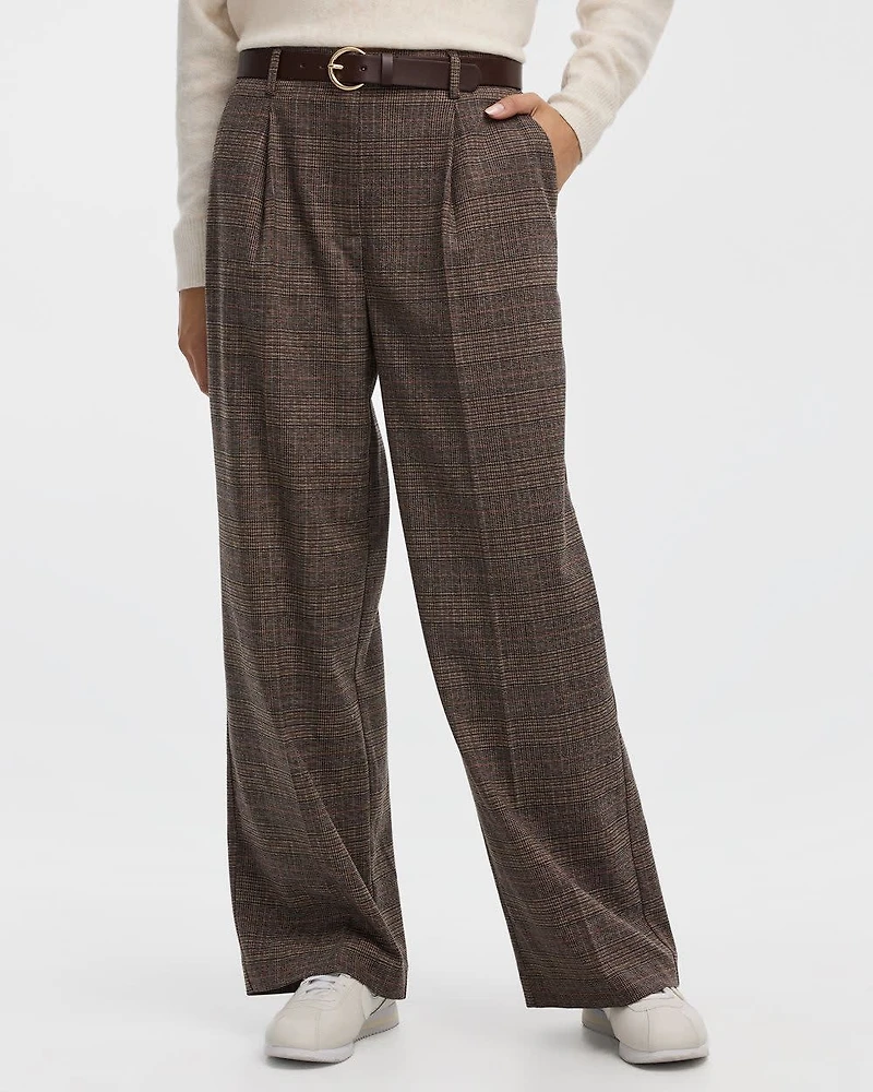 Wide-Leg High-Rise Plaid Pants