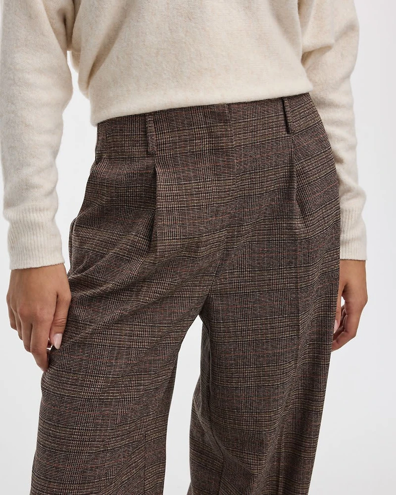 Wide-Leg High-Rise Plaid Pants