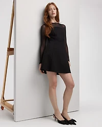 Long-Sleeve Fit-and-Flare Dress with Sheer Yoke