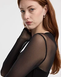 Long-Sleeve Fit-and-Flare Dress with Sheer Yoke