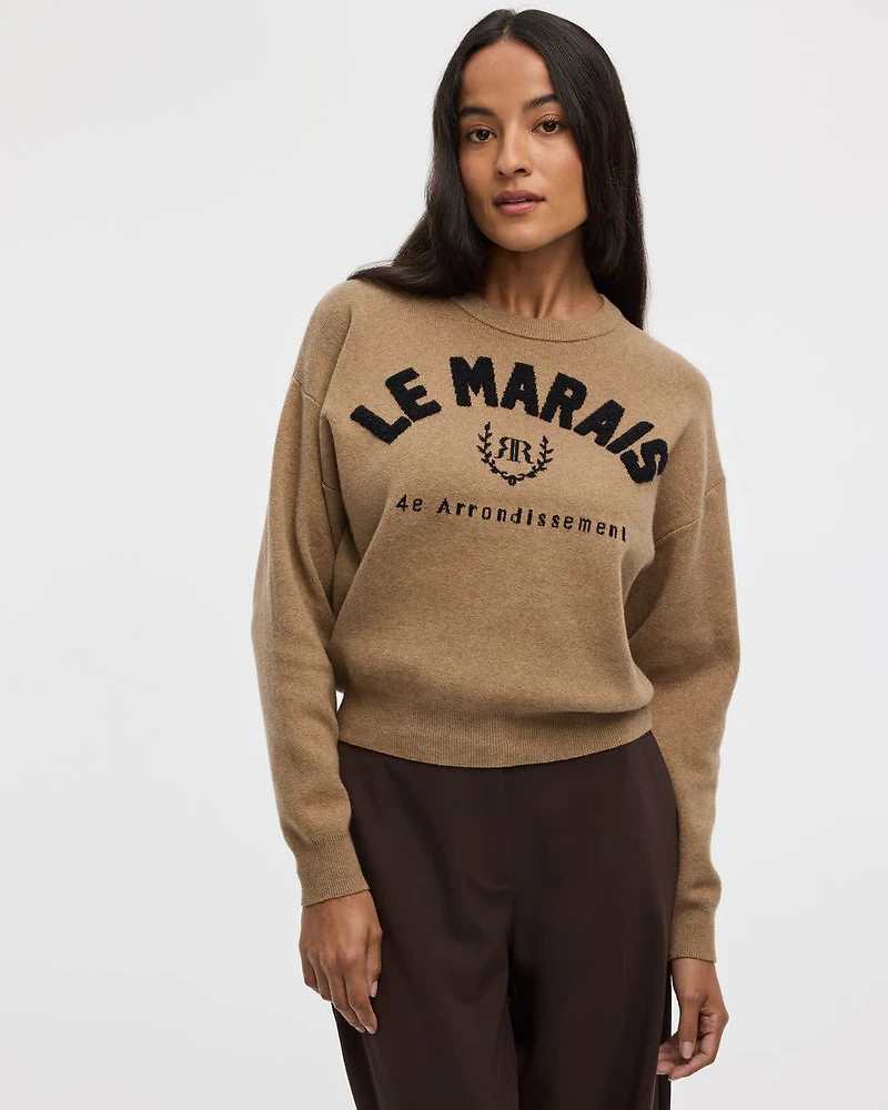 Long-Sleeve Crew-Neck Sweater with Embroidery