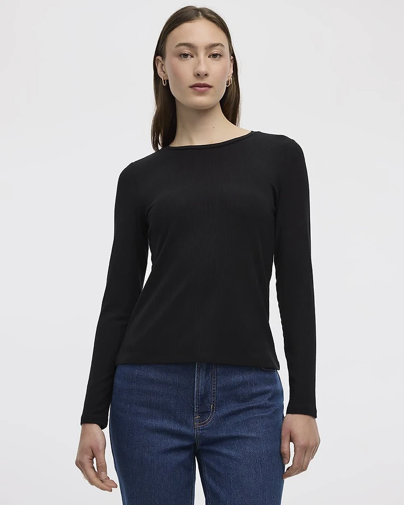Long-Sleeve Crew-Neck Ribbed Tee