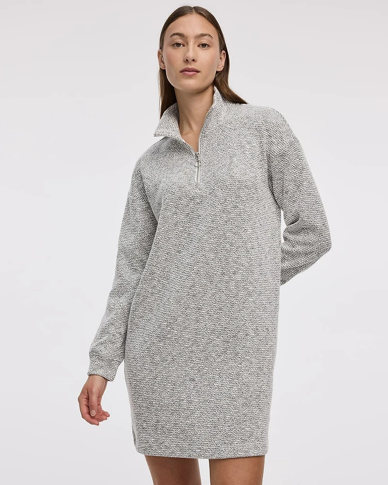 Long-Sleeve Mini Dress with Half-Zip Mock Neckline