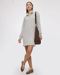 Long-Sleeve Mini Dress with Half-Zip Mock Neckline
