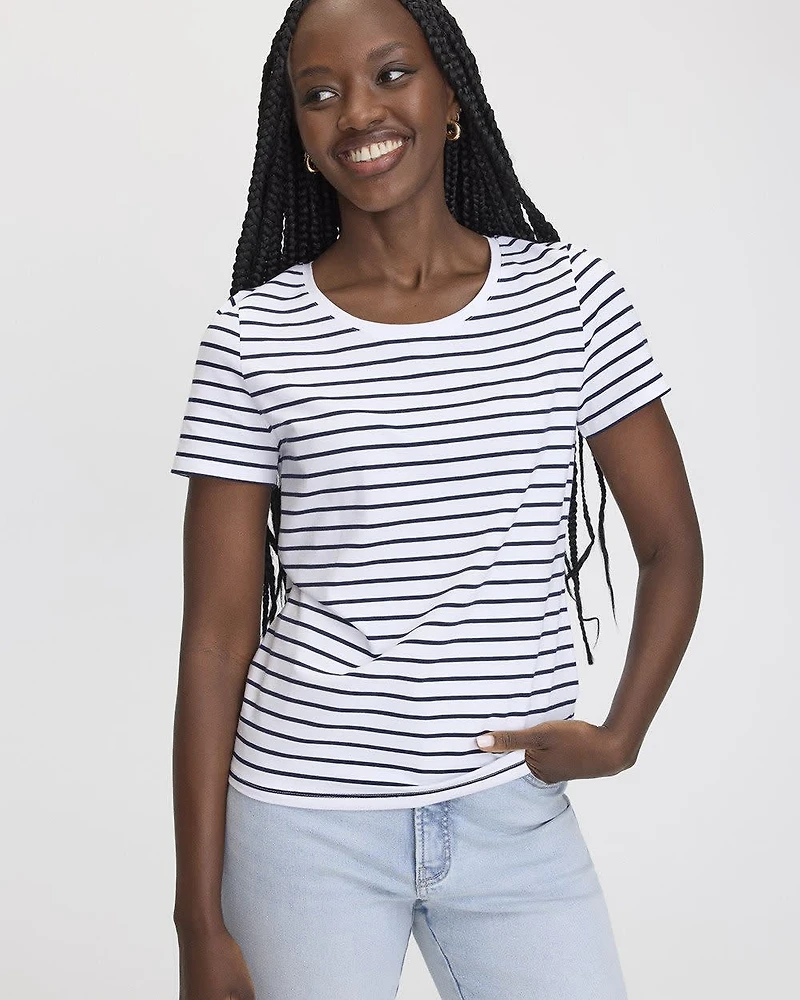 T-shirt rayé à col dégagé