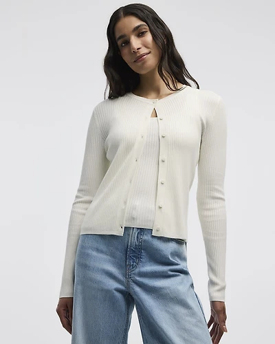 Long-Sleeve Buttoned-Down Ribbed Cardigan