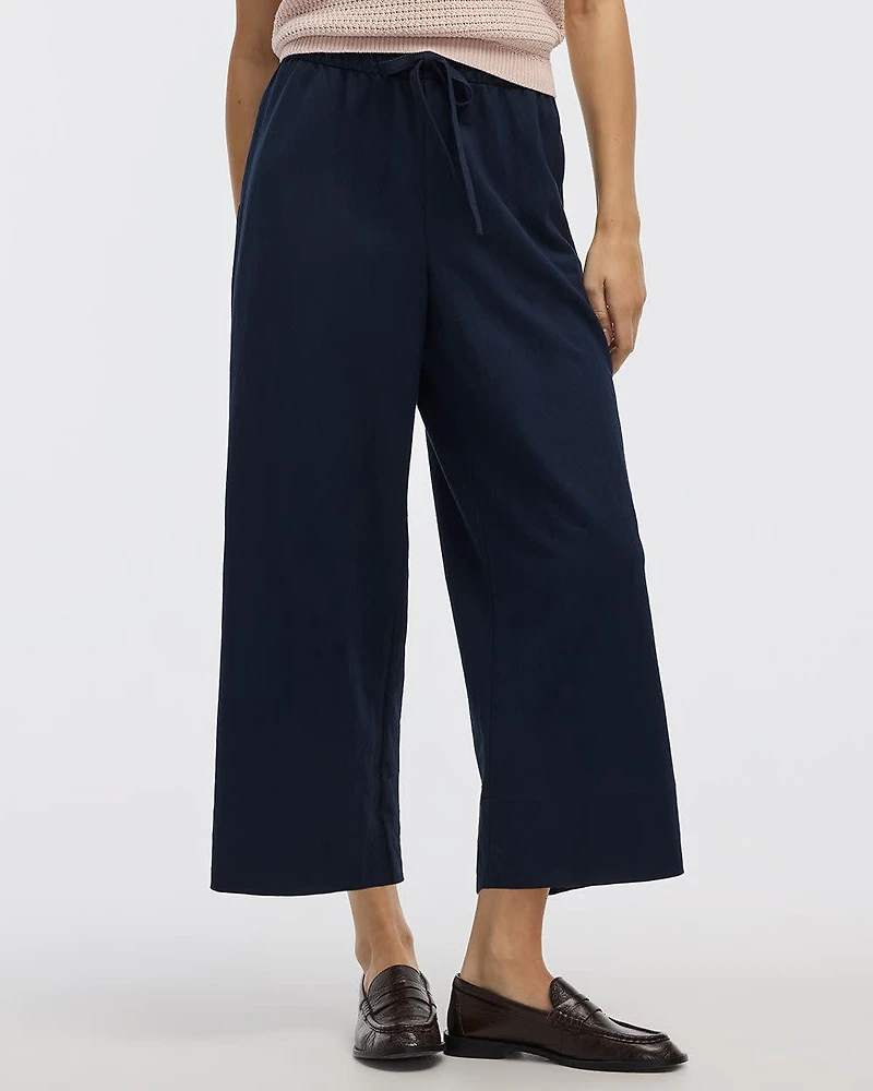 Wide-Leg Cropped Piqué Pant