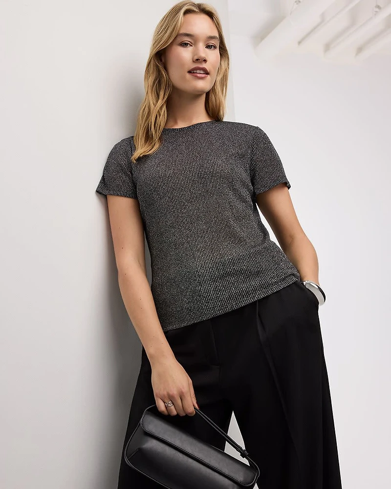 Short-Sleeve Crew-Neck Shimmery Tee