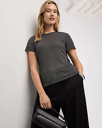 Short-Sleeve Crew-Neck Shimmery Tee