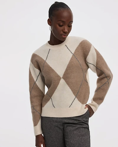 Long-Sleeve Crew-Neck Argyle Pullover