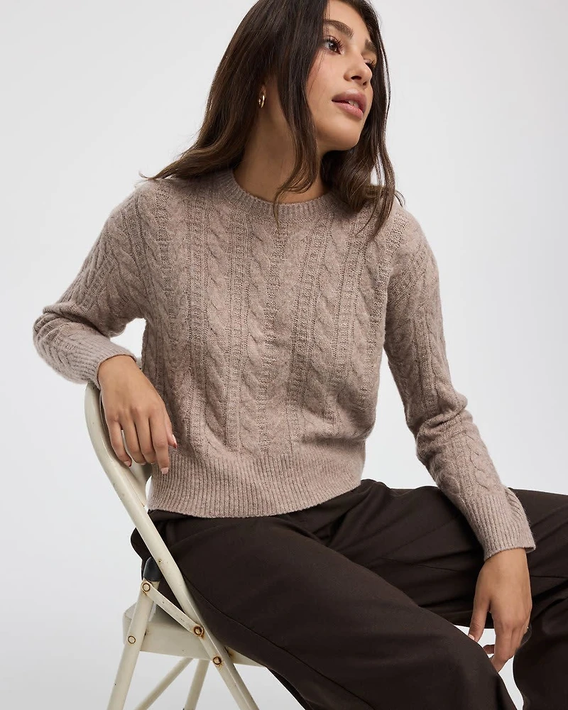 Long-Sleeve Crew-Neck Pullover with Cable Stitches
