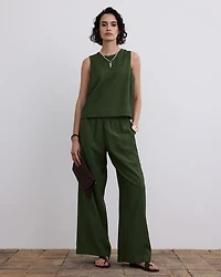 Wide-Leg High-Rise Pull-On Pant