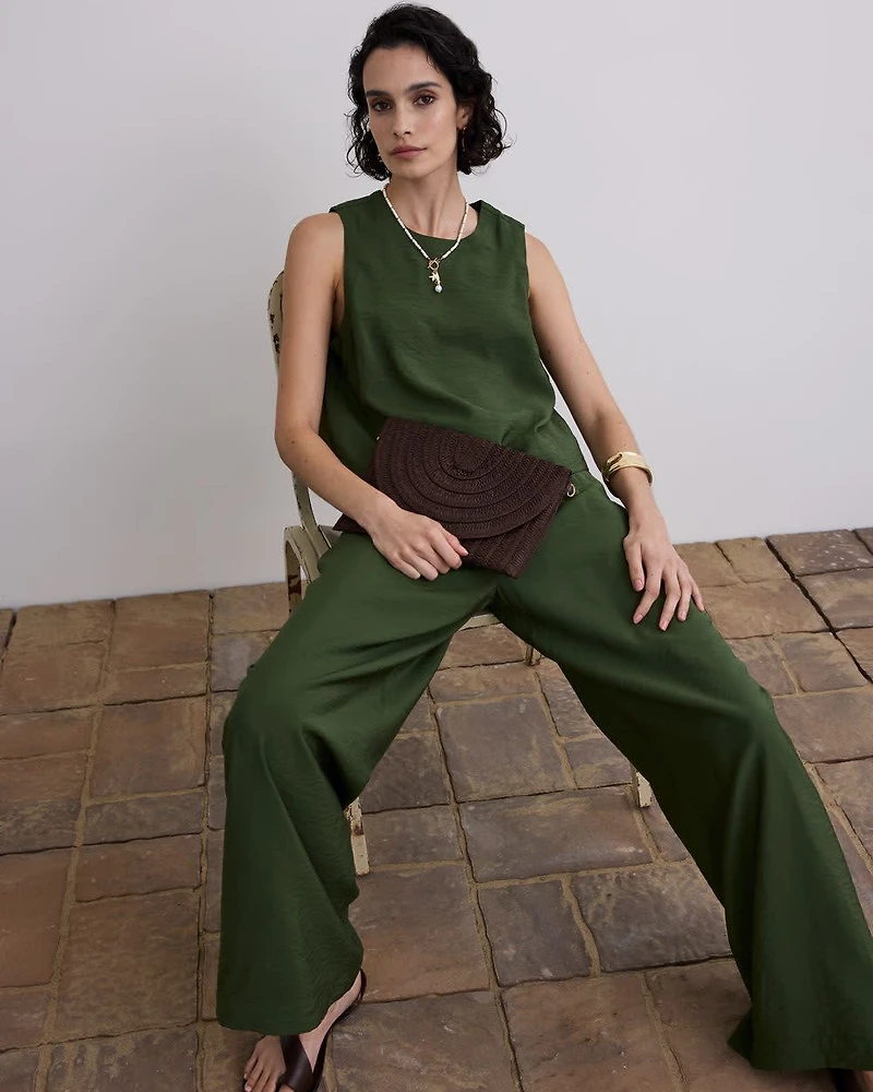 Wide-Leg High-Rise Pull-On Pant