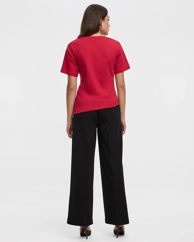 Short-Sleeve Crew-Neck Top with Cinched Waist