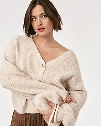 Long-Sleeve V-Neck Loose Cardigan