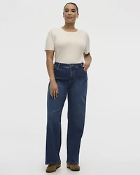 Jean à jambe large et taille mi-haute