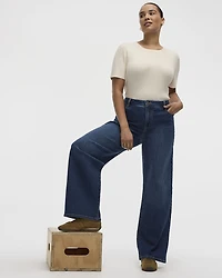 Jean à jambe large et taille mi-haute