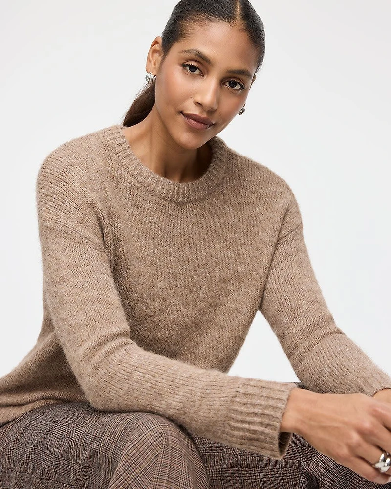 Long-Sleeve Crew-Neck Fluffy-Knit Sweater