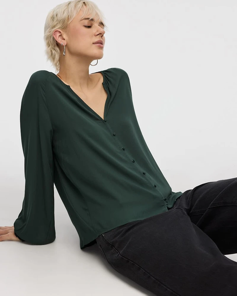 Split-Neck 3/4-Sleeve Blouse