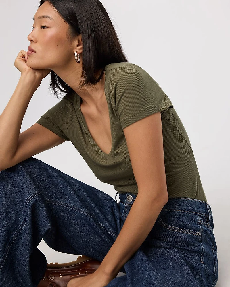 V-Neck Ribbed T-Shirt