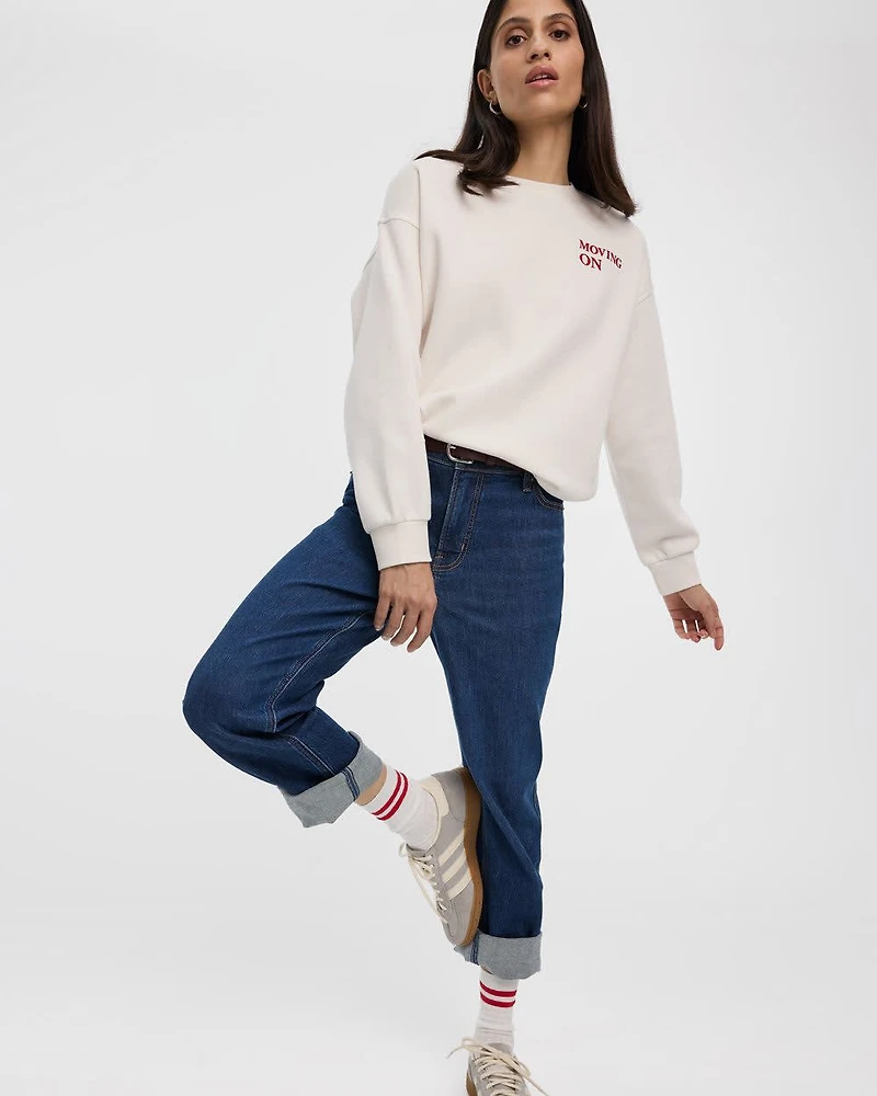 Long-Sleeve Crew-Neck Fleece Sweatshirt with Quotes