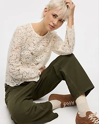 Long-Sleeve Crew-Neck Crochet Top