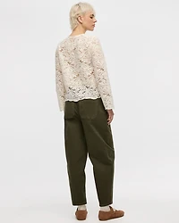 Long-Sleeve Crew-Neck Crochet Top
