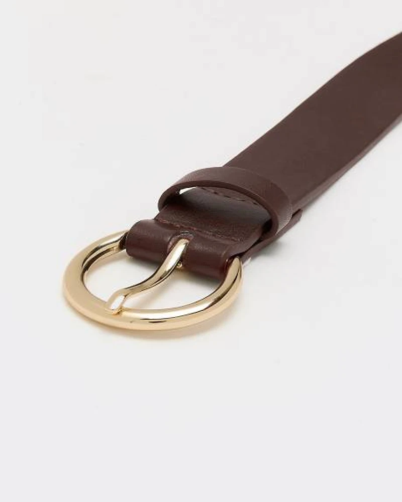 Faux Leather Belt with Round Buckle
