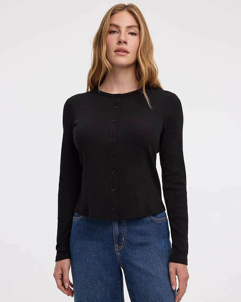 Long-Sleeve Crew-Neck Cardigan