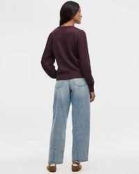 Long-Balloon-Sleeve Crew-Neck Pointelle Sweater