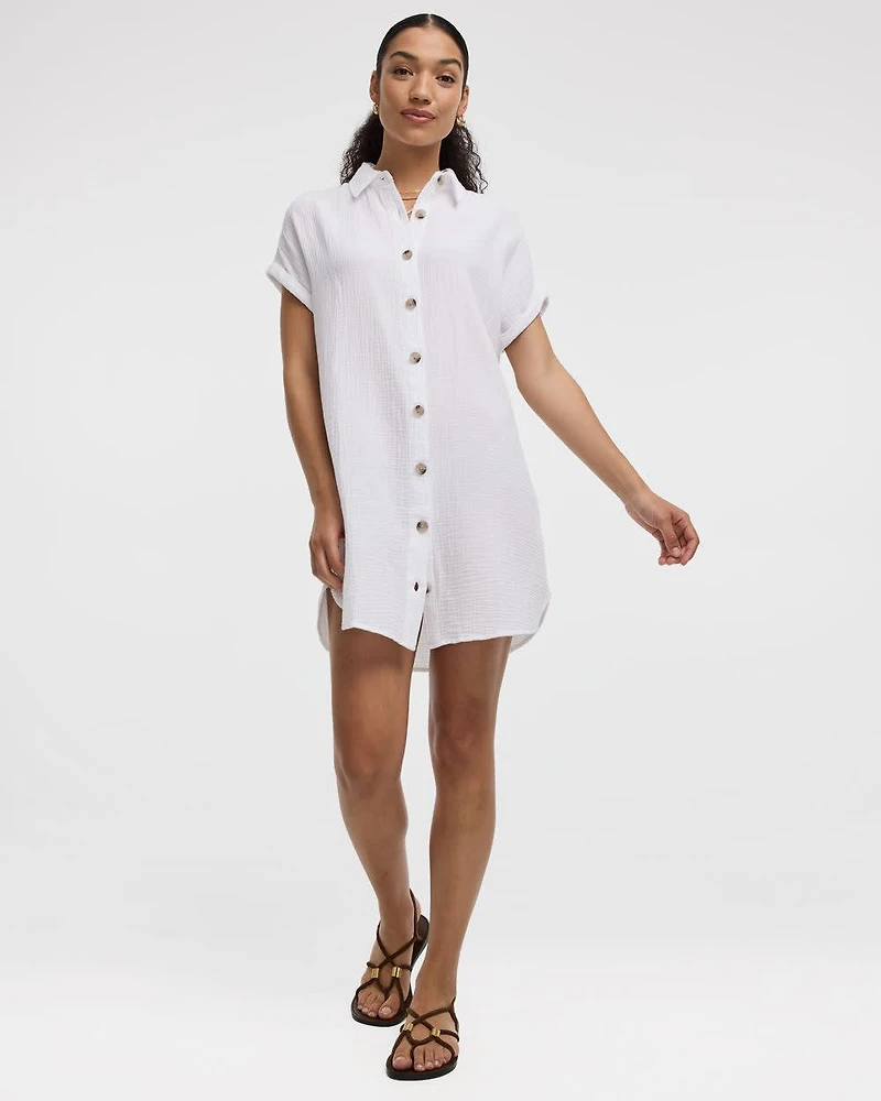 Short-Sleeve Buttoned-Down Dress with Shirt Collar