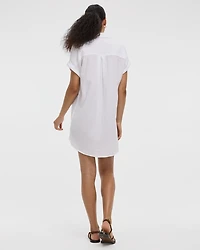 Short-Sleeve Buttoned-Down Dress with Shirt Collar