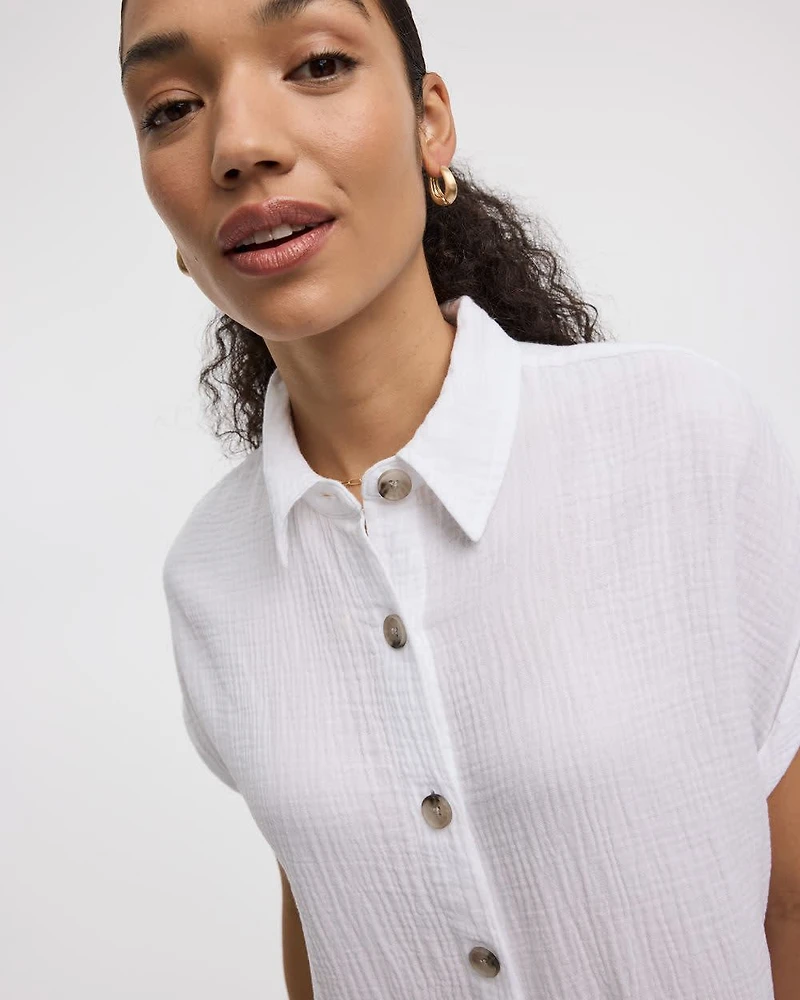 Short-Sleeve Buttoned-Down Dress with Shirt Collar
