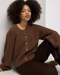 Cardigan à manches longues bouffantes et col rond