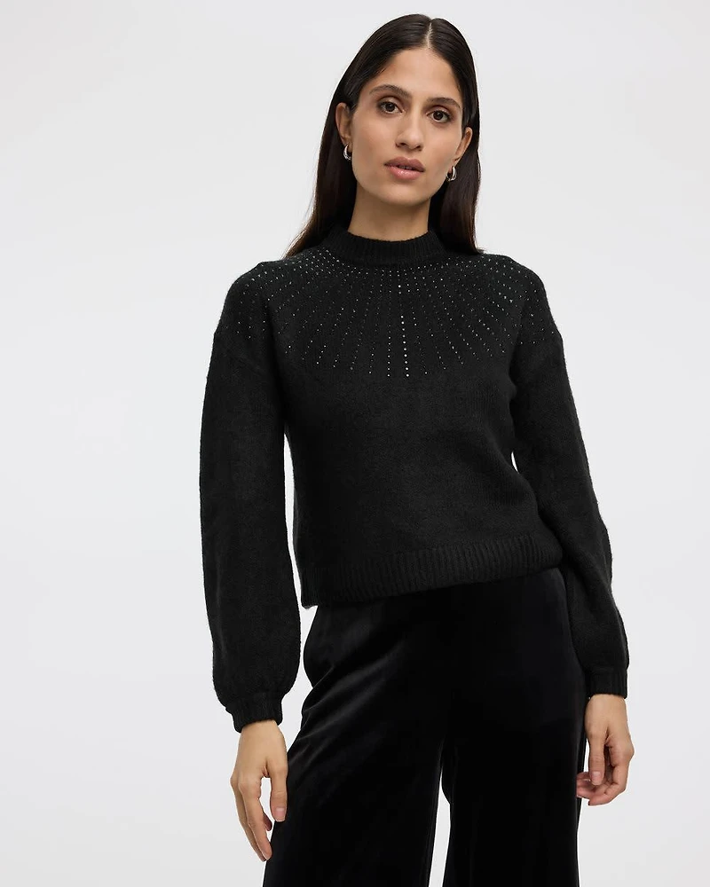 Haut avec strass à manches longues et col montant