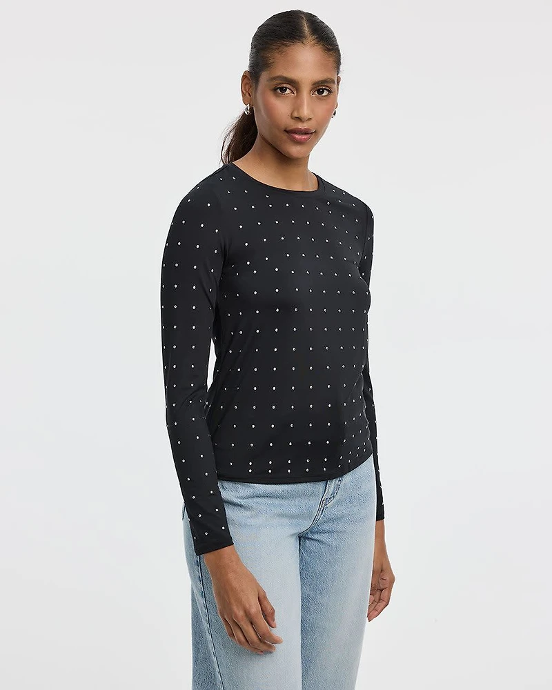 Long-Sleeve Crew-Neck Studded Top