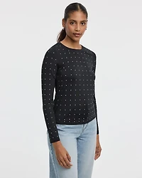 Long-Sleeve Crew-Neck Studded Top